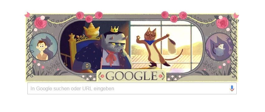 Der gestiefelte Kater als Google Doodle.