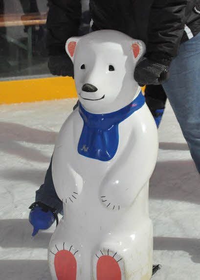 Ein Bär als Eislaufhilfe