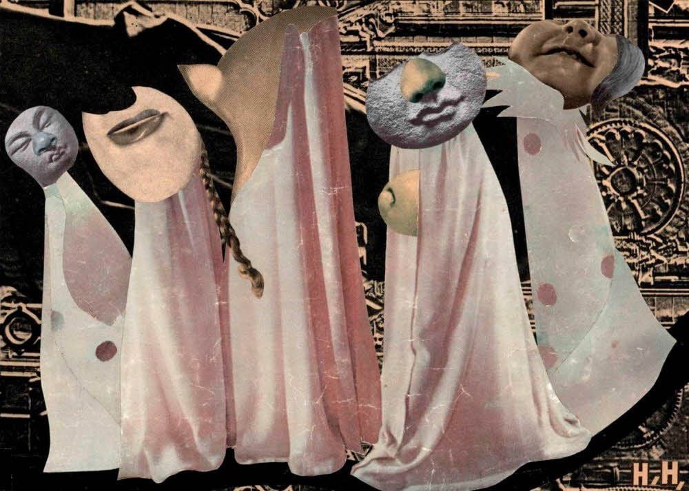 Hannah Höch: „Vor der Kathedrale“, 1950, Collage auf Karton