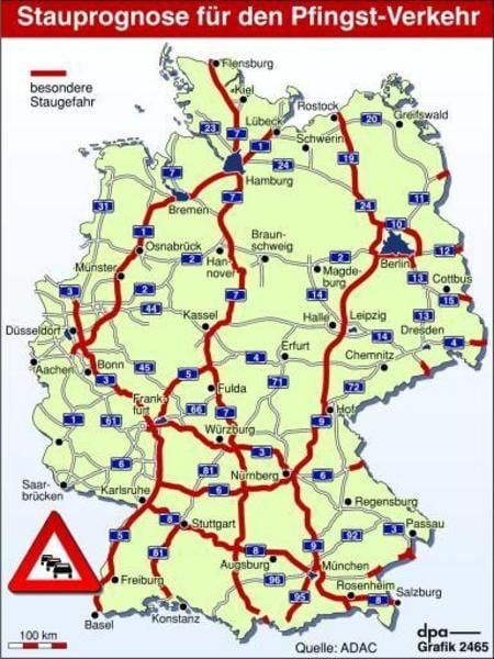 ADAC-Stauprognose für Pfingsten (Grafik: dpa)