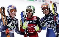 Drei Siegerinnen beim Super-G: vl.n.r. Lindsey C. Kildow, Michaela Dorfmeister und Nadia Styger (Foto: dpa)