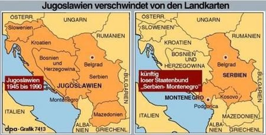 Karte des früheren Landes Jugoslawien einst und jetzt (Grafik: dpa)