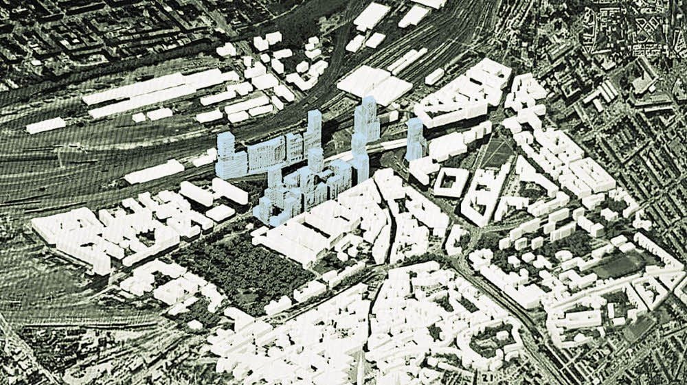 Diese Animation haben die Chinesen in Halle präsentiert. Blau gekennzeichnet sind die geplanten Neubauten am Riebeckplatz.