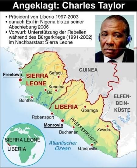 Der Prozess gegen Charles Taylor (Grafik: dpa)