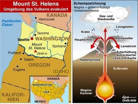 Karte zu dem Vulkan Mount St. Helens (Grafik: dpa)