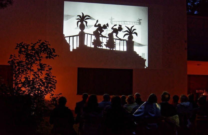 Interessiert verfolgten die Besucher das Filmgeschehen auf der Meisterhaus-Wand.