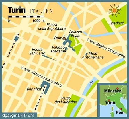 Gleichmäßig wie ein Schachbrett - die Straßen Turins (Grafik: dpa)