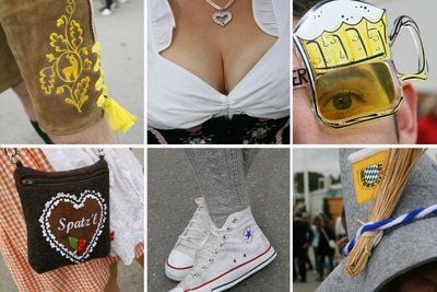Details von der Kleidung der Oktoberfestbesucher, aufgenommen auf der Theresienwiese in München. (Foto: dpa)