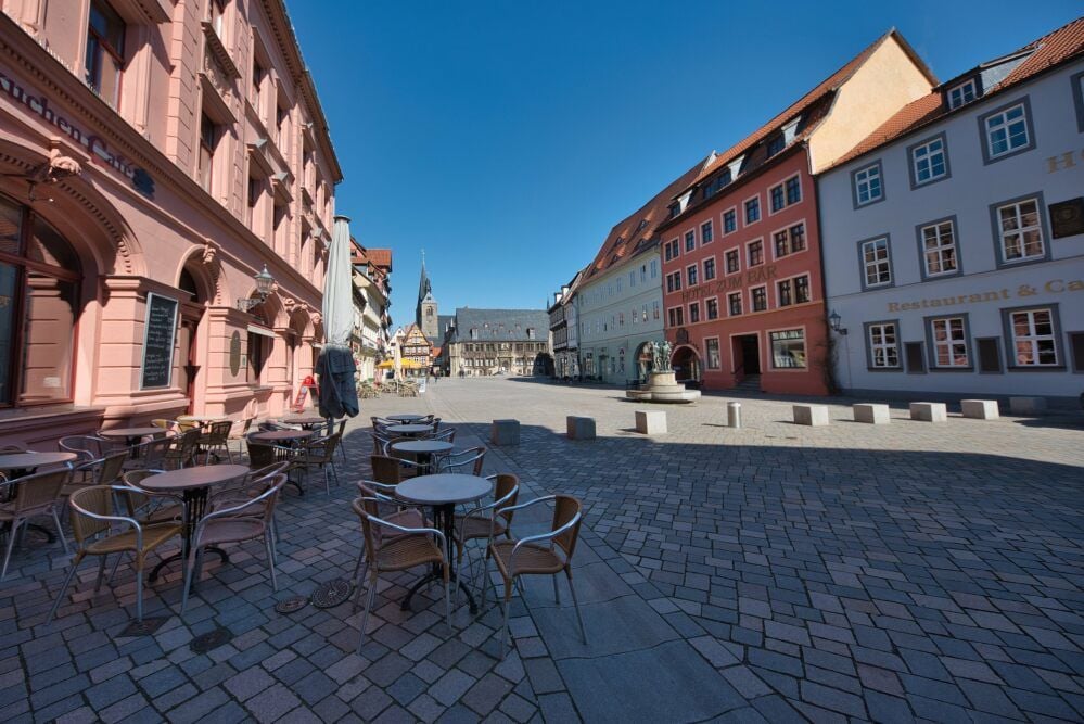 Menschenleer: der Marktplatz in Quedlinburg während des ersten Lockdowns im März.
