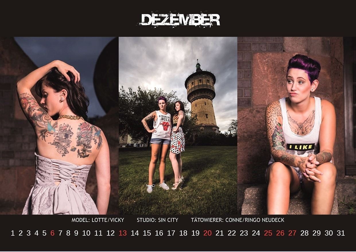 Hallesche Tattoomodels vor dem Wasserturm.