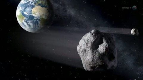 Die Erde und ein Asteroid in einer Video-Illustration