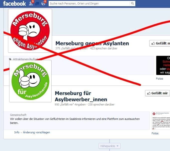 Screenshot der Facebook-Seite "Merseburg für Aslybewerber_innen"