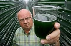 Der Geschäftsführer der Sauerkraut und Gemüseverarbeitungs-GmbH "Salata" Wolfram Winkel kontrolliert am Freitag (29.09.2006) im südthüringischen Ritschenhausen die Algenproduktion. (Foto: dpa)