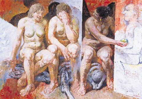 Willi Sitte: «Rückgabe des Apfels», 1991, Öl auf Hartfaser