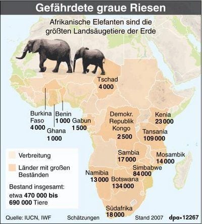 Verbreitungsgebiet Afrikanischer Elefanten. (GRAFIK: DPA)