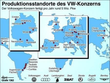 Die Standorte des VW-Konzerns (Grafik: dpa)