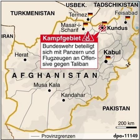 Infokarte zur Bundeswehr-Offensive in Afghanistan. (GRAFIK: DPA)