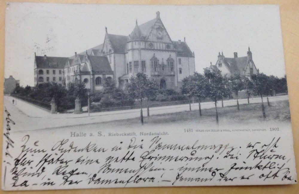 Die alte Postkarte zeigt das Paul-Riebeck-Stift.
