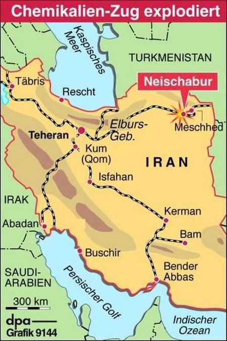 Karte zur Explosion in Iran (Grafik: dpa)