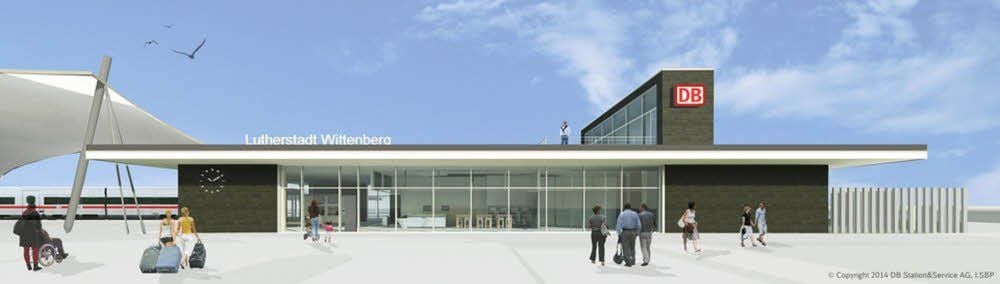 So soll der neue Bahnhof in Wittenberg aussehen. Auf dem Dach sind Solarzellen installiert, ein Teil ist begrünt.