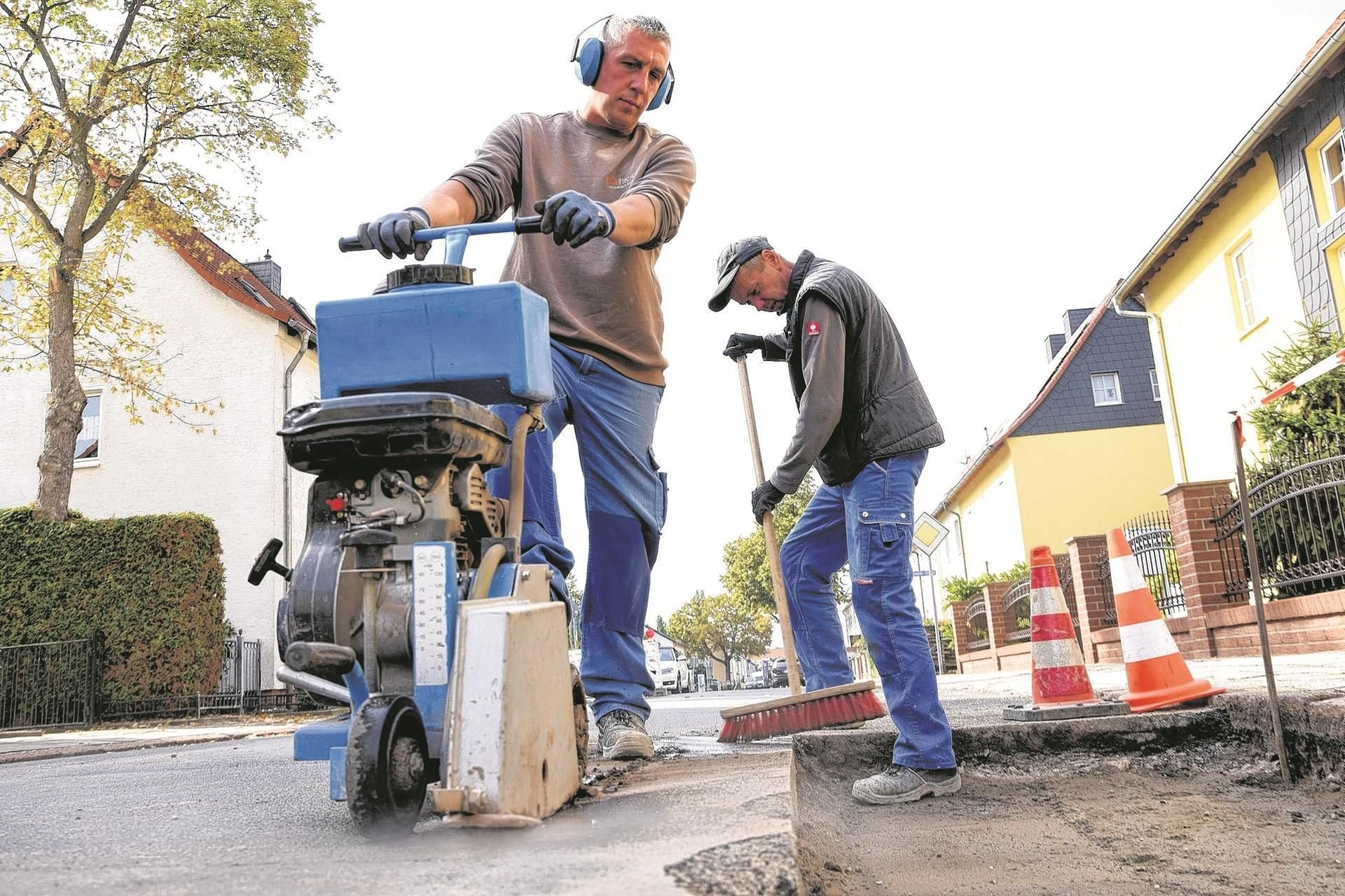 Bauarbeiter sanieren die Jürgenstraße