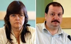 Die Bilder zeigen die Eltern Angelika und Falk B. des in einer Kühltruhe gefundenen toten Dennis zu Beginn der Prozzes am Donnerstag (27. Oktober 2005) im Landgericht Cottbus. (Foto: dpa)