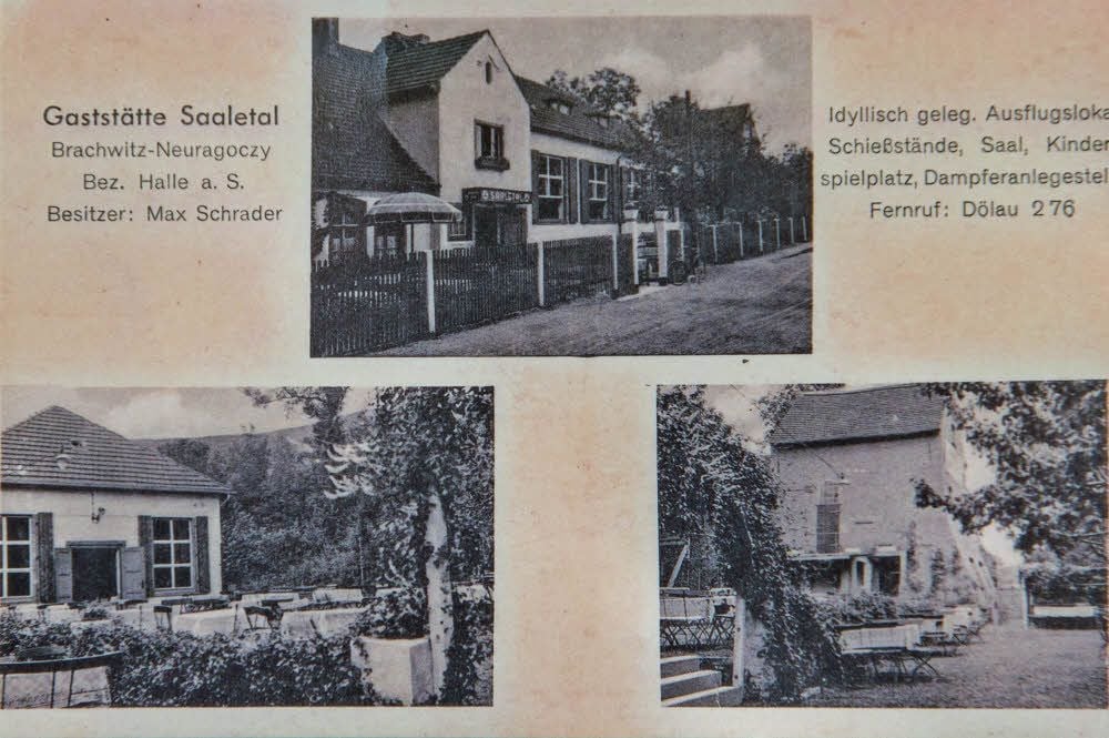 Eine alte Ansichtskarte zeigt den Saalekiez noch als „Gaststätte Saaletal“.