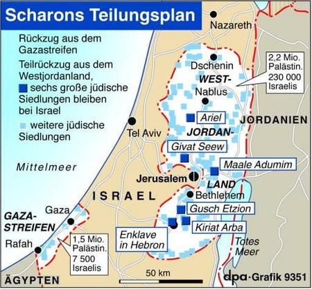 Scharons Teilungsplan (Grafik: dpa)