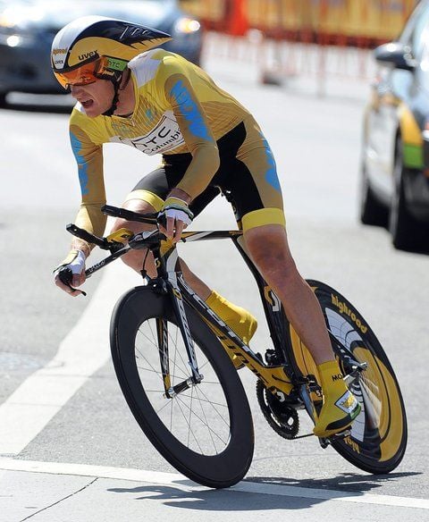 Der Australier Michael Rogers fährt im Gelben Trikot bei der Kalifornien-Rundfahrt für das HTC-Columbia-Team. (FOTO: DPA)