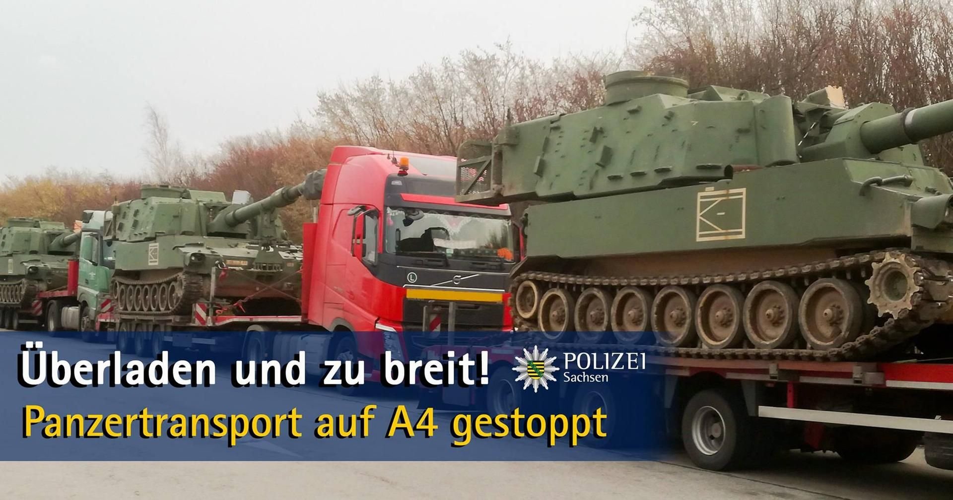 Die Polizei in Sachsen hat einen Panzertransport auf der Autobahn 4 bei Bautzen gestoppt.