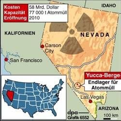 Karte zum geplanten Atommüll-Endlager in Nevada