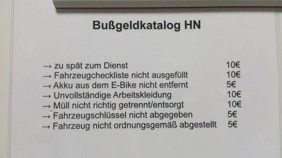 In der Filiale der Uno-Pizzeria hängt ein „Bußgeldkatalog“ für Mitarbeiter. „HN“ steht für Halle-Neustadt. Die Liste wurde der MZ zugespielt.