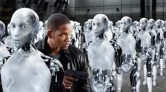 Der Polizeibeamte Del Spooner (Will Smith) ermittelt im neuen Kinofilm «I, Robot» im ersten Mordprozess gegen einen Roboter (undatiertes Foto). Im Jahr 2035 gehören Roboter und neueste Technologien zum Alltag der Menschen. Doch dann erschüttert ein Mord in den Labors der Robot-Entwicklung das friedliche Zusammenleben zwischen Mensch und Maschine. Der Hightech-Thriller von Regisseur Alex Proyas, der auf der gleichnamigen Kurzgeschichtensammlung von SciFi-Autor Isaac Asimov beruht, kommt am 5. August 2004 in die deutschen Kinos. (Foto: dpa)