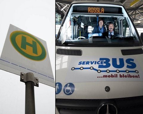 Artikel vom 23.10.12 Auf nach Roßla: Service-Begleiterin Angela Bittner und Fahrer Heinz Rothe im Minibus.
