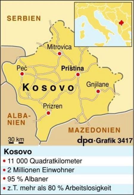 Die serbische Provinz Kosovo steht vor der Abspaltung (Grafik: dpa)