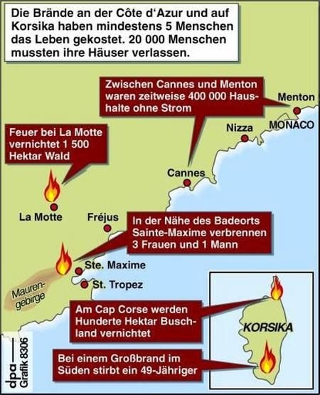 Karte zu den Waldbränden (Grafik: dpa)