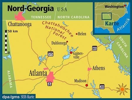 Umgeben von Tennessee, South Carolina und Alabama - Atlanta ist die größte Stadt in Georgia. (Grafik: dpa)