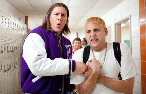 Channing Tatum (l.) als Jenko und Jonah Hill als Schmidt in seiner Szene des Kinofilms «21 Jump Street». (FOTO: DPA)