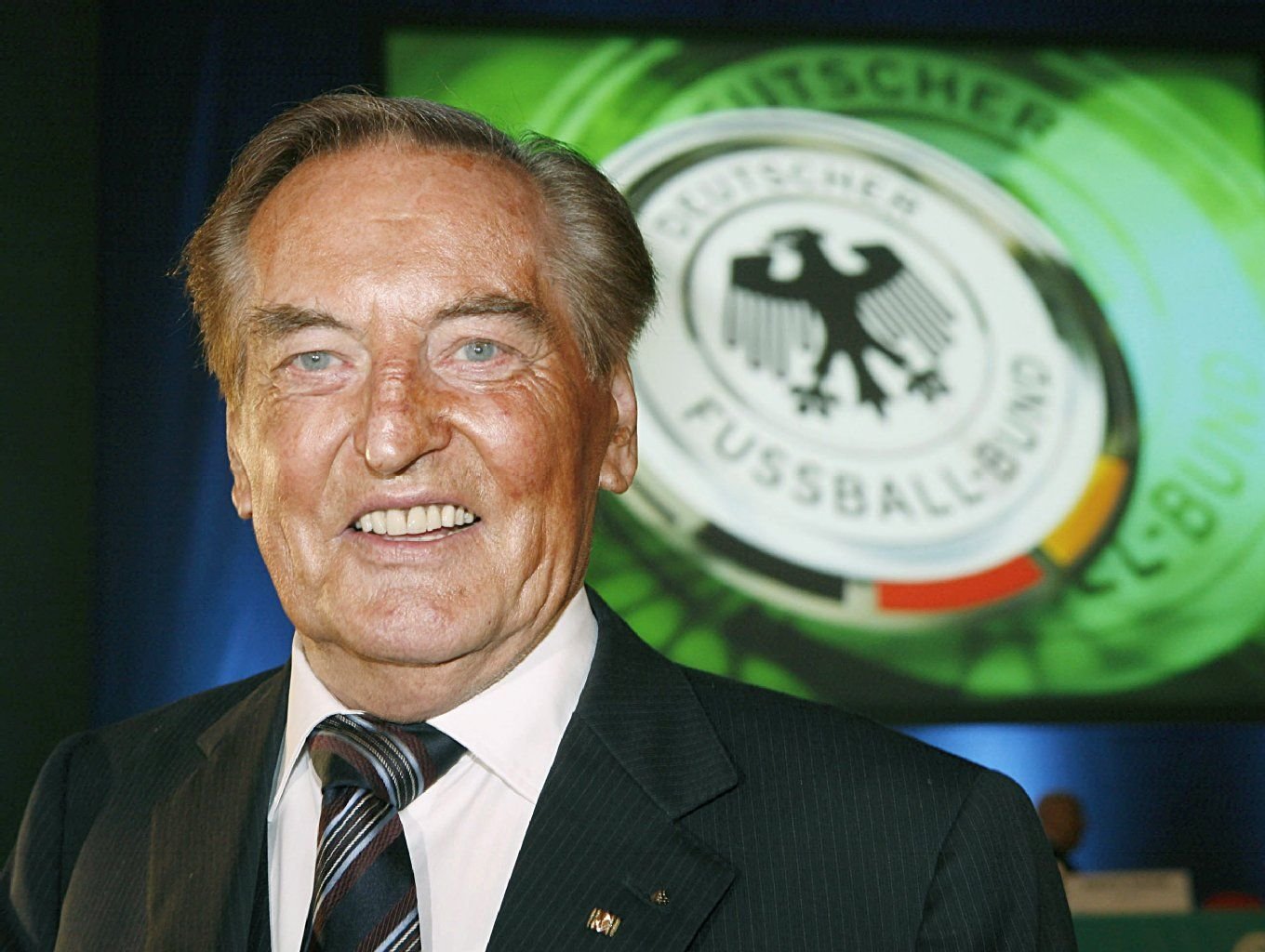 Gerhard Mayer-Vorfelder vor dem DFB-Logo.