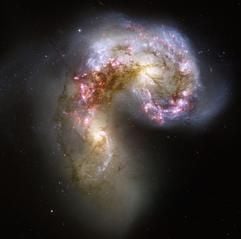 Das Weltraumteleskop «Hubble» hat das bislangschärfte Bild von zwei kollidierenden Galaxien aufgenommen. (Foto: dpa)