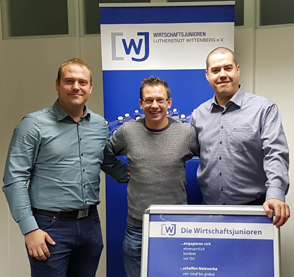 Robert Kühn für die Finanzen, Stephan Arnhold als neuer Sprecher und Stefan Drobnitzky als Vize-Sprecher (v.l.n.r.) sind das neue Führungstrio der Wittenberger Wirtschaftsjunioren.