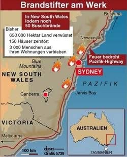 Infokarte zu den Buschbränden in Australien