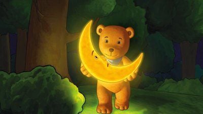 Der Mondbär trägt in einer Szene von «Der Mondbär - Das große Abenteuer» den Mond in seinen Armen. Der Film zu der Kinderbuchreihe erzählt die Abenteuer des Mondbären auf der Suche nach dem verschwundenen Mond. (Foto: dpa)
