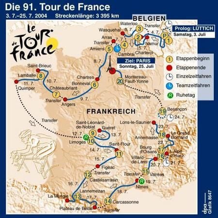 Die 91. Tour de France 2004. (Grafik: dpa)
