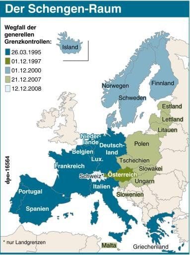 Mitglieder im Schengen-Raum und Erweiterungsrunden