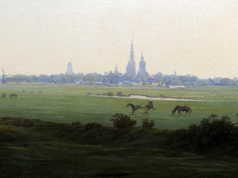 Das Gemälde "Wiesen bei Greifswald" von Caspar David Friedrich entstand um 1820 und hängt heute in der Hamburger Kunsthalle. Foto: Stefan Sauer
