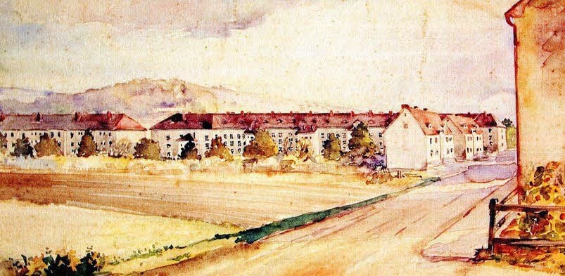 Das Foto dieses Aquarells von Wilhelm Schmied, zur Verfügung gestellt von Horst Heymann, zeigt die Ostsiedlung.
