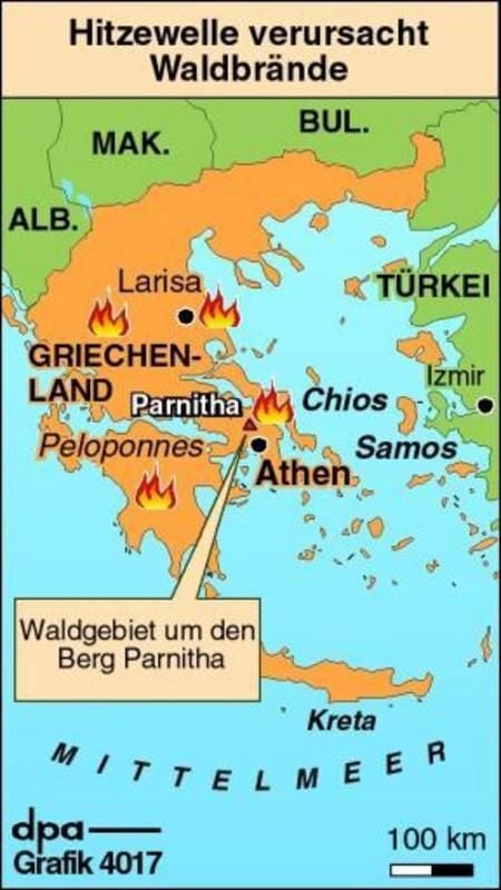 Waldbrände in Griechenland (Grafik: dpa)