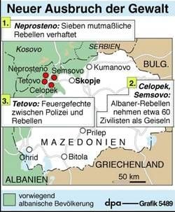 Karte zu der neu aufflammenden Gewalt in