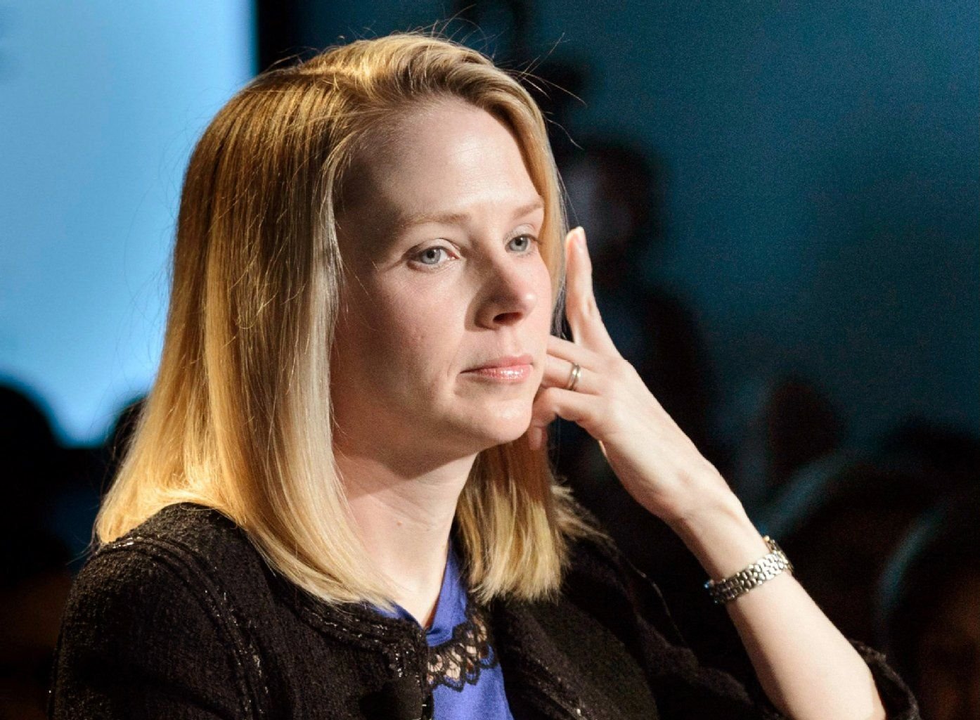 Marissa Mayer, Chefin des Internetunternehmens Yahoo, spricht am 25.01.2013 beim World Economic Forum (WEF) in Davos, Schweiz. Der Internetkonzern Yahoo kauft den Blog-Dienst Tumblr für 1,1 Milliarden Dollar (855 Mio Euro).